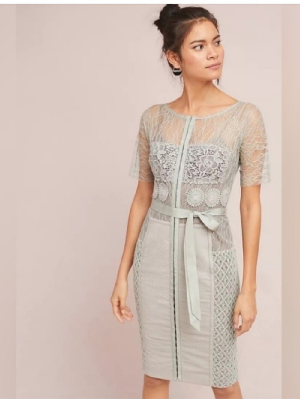 Byron Lars Lace-Overlay Midi Dress in Sage